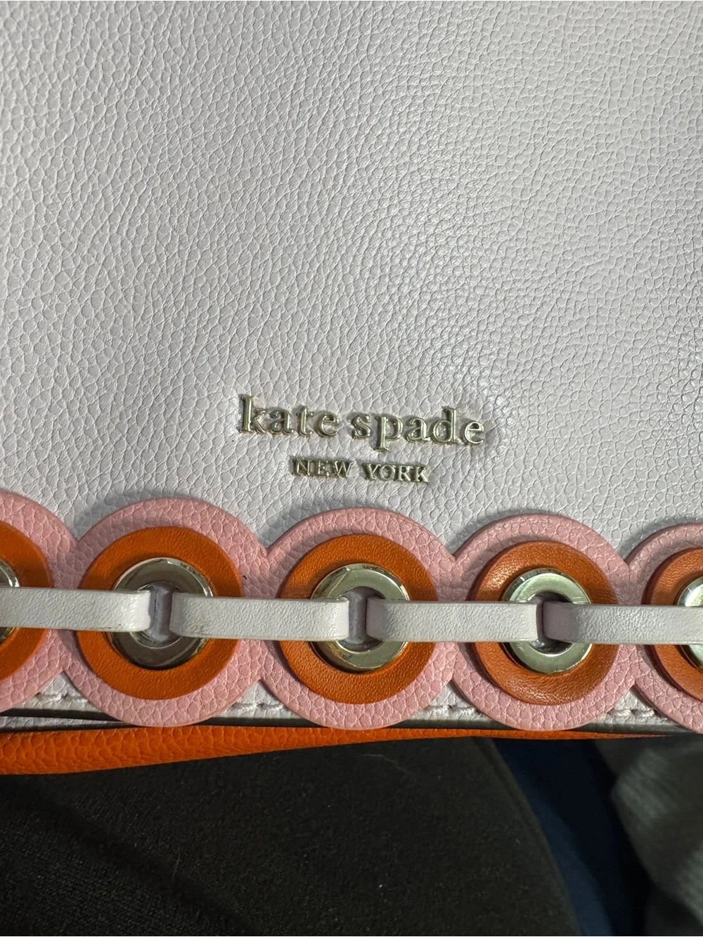 kate spade Pink Leather Scalloped Trim Crossbody with orange accents and strap